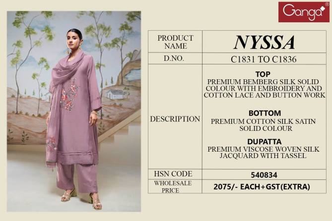 Nyssa By Ganga Embroidery Bemberg Silk Dress Material Wholesale Shop In Surat